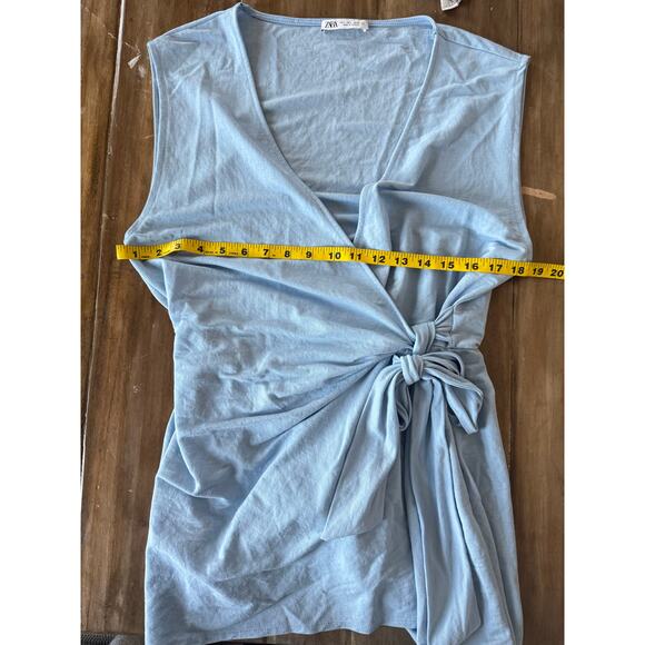 ZARA Blue Wrap Romper Size L Sleeveless V-Neck Tie Waist Soft Lightweight Casual - Picture 8 of 8